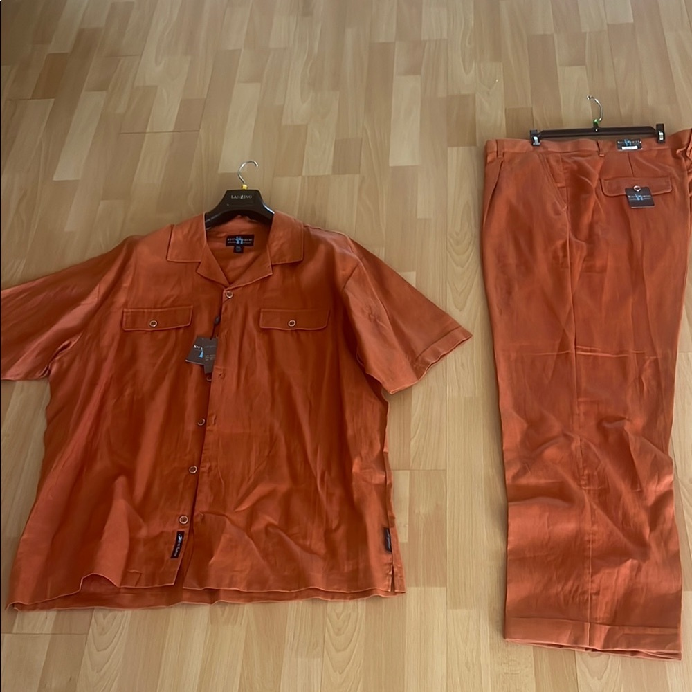 Steve Harvey Orange Short Sleeve Shirt and Pants Set. Brand new with tags